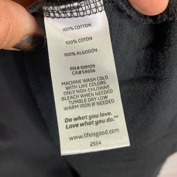 Life is Good Black Happy Trails Short Sleeve Classic Fit Tee T-shirt M-087 Sz L - Picture 5 of 7